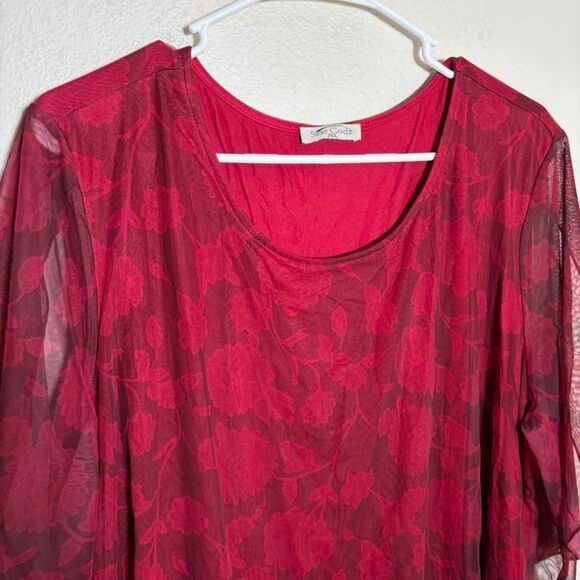 Sese Code Blouse Women's 2XL Red Lined Split Sleeve Floral Casual Shirt Top - Picture 3 of 9